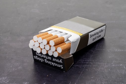 An opened packet of cigarettes