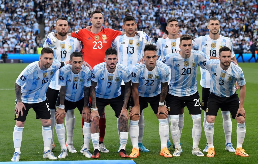 Players of Argentina pose for a team photo during the