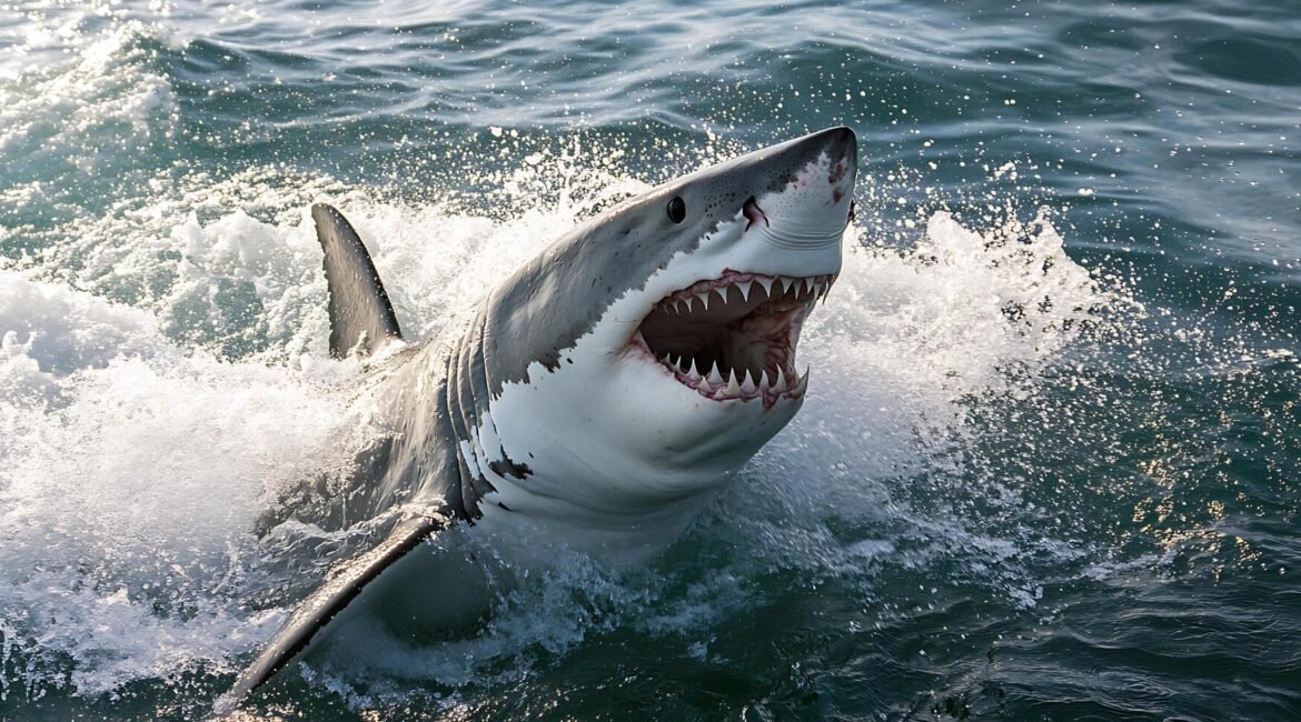 captured-in-mid-motion-a-great-white-shark-charges-free-photo
